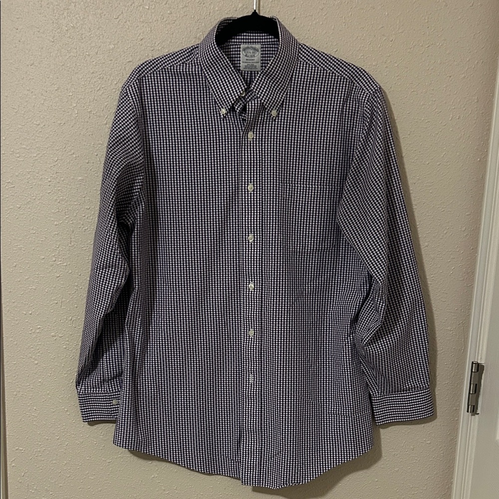 Brooks Brothers Checkered Purple Stretch Regent Button Down 15 1/2 33 NWOT